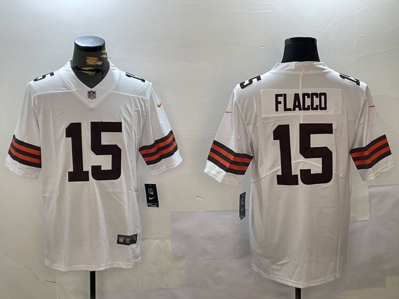 Men Cleveland Browns #15 Flacco White Second generation 2024 Nike Limited NFL Jersey style 1